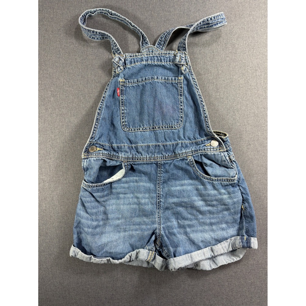 Levis Kids Denim Shortalls Medium Wash Bib Overalls Blue Shortall 12 REG Y2K